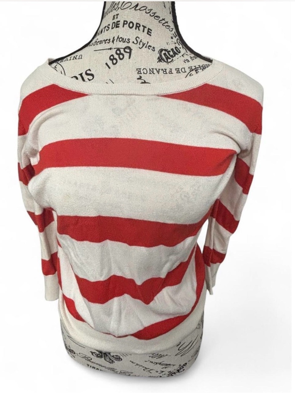 LOFT Red and White Striped Boatneck Top